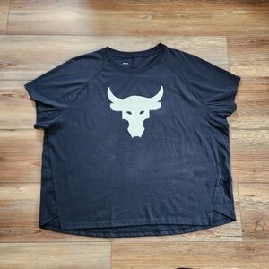 UA Under Armour Project Rock T-Shirt Womens L Black Brahma Bull NEW